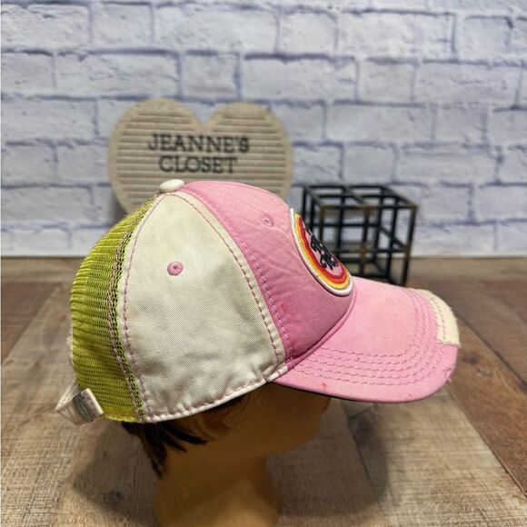 True Religion Distressed Style Strapback Trucker Baseball Cap Hat Tan pink